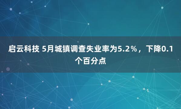 启云科技 5月城镇调查失业率为5.2％，下降0.1个百分点